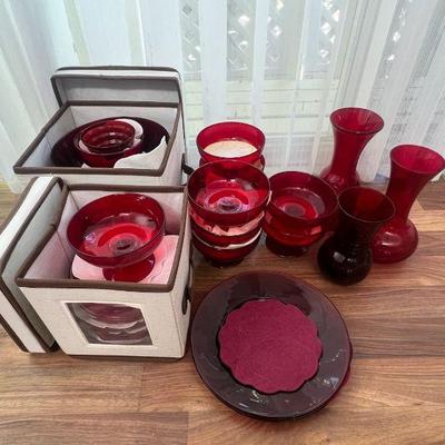 MRM117- Various Vintage Ruby Red Glass Diningware