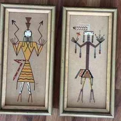 MRM083- (2) Vintage Framed Native American Sand Painting