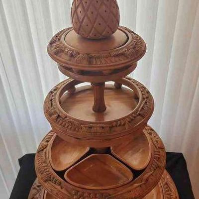 MRM128 - Vintage Wooden Pineapple Topped Lazy Susan