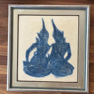 MRM204- Blue Thai Rubbing Paper Art