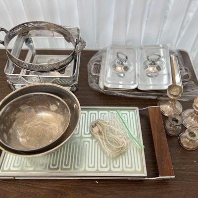 MRM191- Various Weighted & Silver Toned Serveware & Automatic Foodwarmer