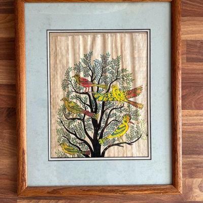 MRM045- Framed Vintage Hand Painted Papyrus Tree Of Life
