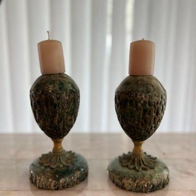 MRM174- (2) Vintage Stone Made In Italy Candle Holders