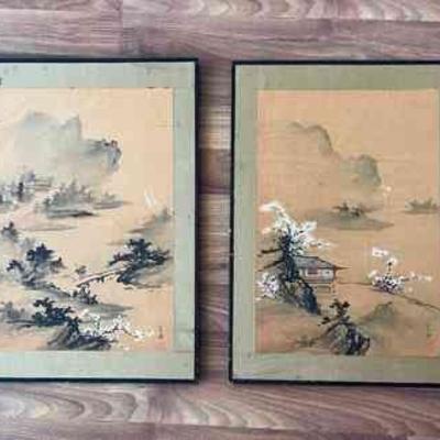 MRM208- (2) Original Asian Brush Stroke Painting