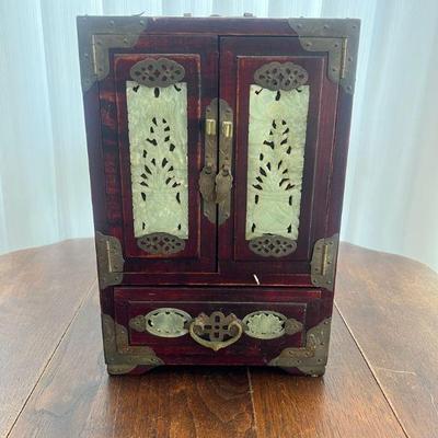 MRM116- Vintage Wooden Stone Inlaid Jewelry Box