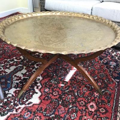 Moroccan brass and teak coffee table $495