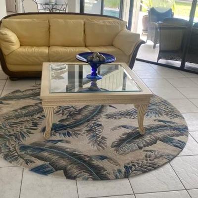 Spagnesi Italian leather scroll arm three cushion sofa white wash cocktail, end and console table