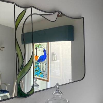 Art deco style stained glass mirror Mirror with Stained Glass 32" x 47 1/2"