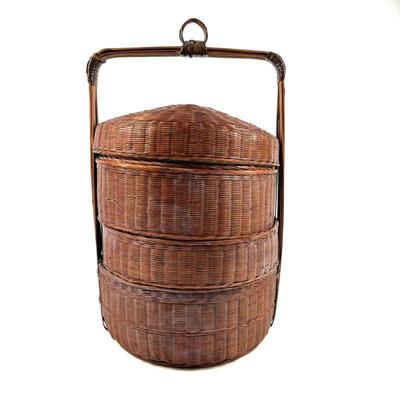 Vintage Chinese Woven Three Tier Stacked Wedding Basket