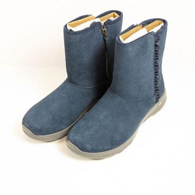 New Skechers On-the-Go Joy Snowflake Navy Suede Ruffle Boots, Women's Size 9.5