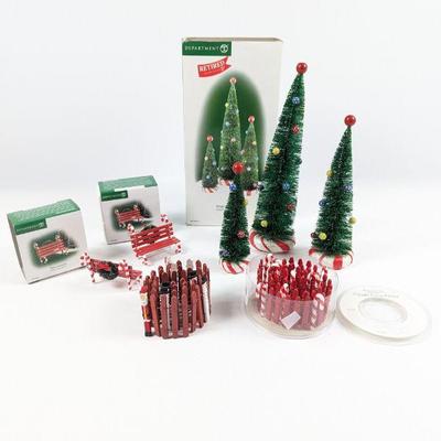 Department 56 Village Accessories Peppermint Trees, Candy Cane Benches, Candy Cane Fence & Faces of the Season Fence