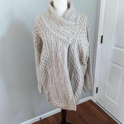 Aran Crafts Ireland 100% Merino Wool 3-Button Cardigan Sweater by Natallia Kulikouskaya, Women's Size XL