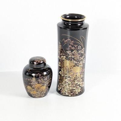 Japanese Imperial Golden Kiku Ceramic Containers Black & Gold