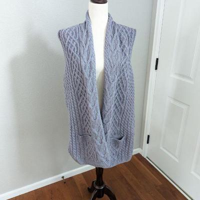 Kilronan Knitware Ireland 100% Merino Wool Open-Front Vest With Pockets, Women's Size L