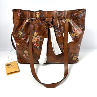  Patricia Nash Large Leather English Garden Floral Map Witney Drawstring Tote, New With Tags