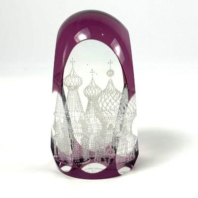 3D Laser Etched Orthodox Church Purple Glass Paperweight