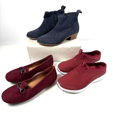 Vionic Suede Ankle Boots Size 10, Micro-Suede Adell Slip On Sneakers Size 10 & Bibiana Loafers Size 9.5