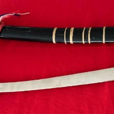 Antique Burmese Dha Sword with wooden scabbard