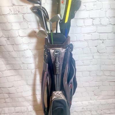 ELDA956 Golf Bag & Clubs	Nike golf bag with stand and revolving strap system.Â 

