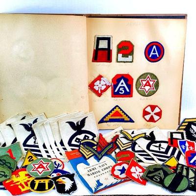 MACH967 Army Navy Marine Corps Antique WWII Patches	Pocket Reference Guide Army, Navy Marine Corps Insignia. Â Scrapbook full of various...
