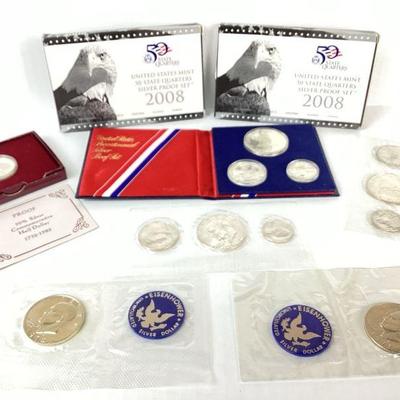SHBR929 Uncirculated US Mint Silver Coins	1- 90% proof commemorative half dollar 1732 - 1982. Â 2 boxed sets 2008 90% proof sets.Â 
