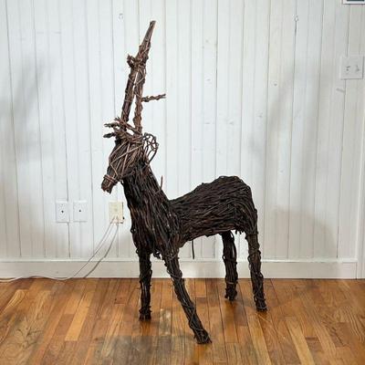 WOVEN STICK TWIG CHRISTMAS REINDEER | Large reindeer figurine made of bent and woven sticks
