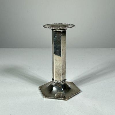 TIFFANY STERLING CANDLESTICK | A single candlestick holder with hectagonal base and beaded rim, weighted