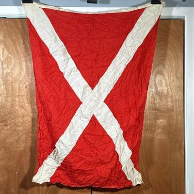 (1PC) VINTAGE MARITIME YACHT SIGNAL FLAG | Vintage Nautical red flag with white X.
