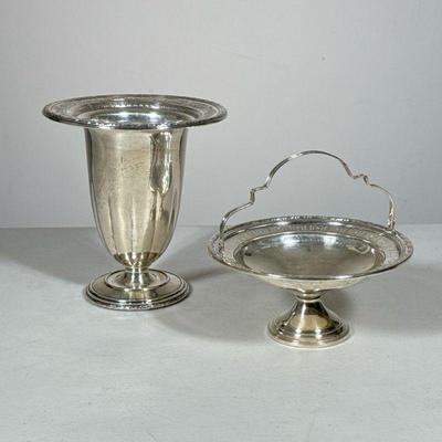 (2PC) STERLING SILVER BOWL & VASE | Including a sterling silver vase with decorative rim (8.31 ozt) and a weighted sterling silver...