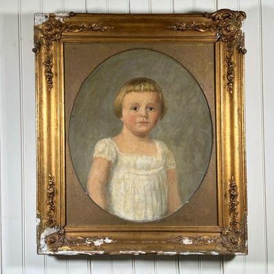 19THC OIL PAINTING PORTRAIT OF A YOUNG CHILD | Possibly German or Dutch writing on top left and right corners. Also on reverse. 20 x 16.5...