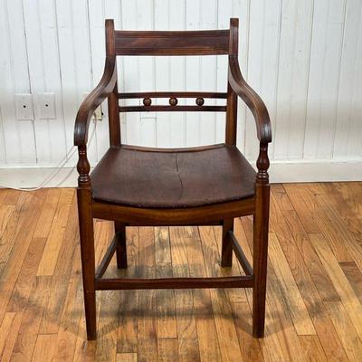 ENGLISH REGENCY ARMCHAIR | 19thC  Georgian Mahogany Armchair with saddle seat, fluted arms and back, 