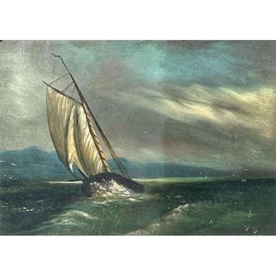 INTO THE WIND SEASCAPE OIL PAINTING | into the wind Oil on artists board, Seascape, no apparent signature