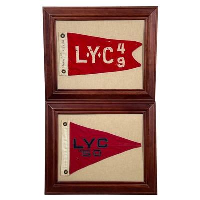 (2PC) LYC YACHT CLUB PENNANT FLAGS | L.Y.C. 1949 and 1950. Both framed