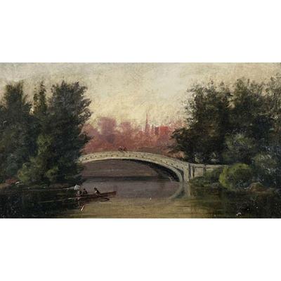 UNDER THE BRIDGE OIL PAINTING | under the bridge
Showing figures in a rowboat, oil on artists board, no apparent signature