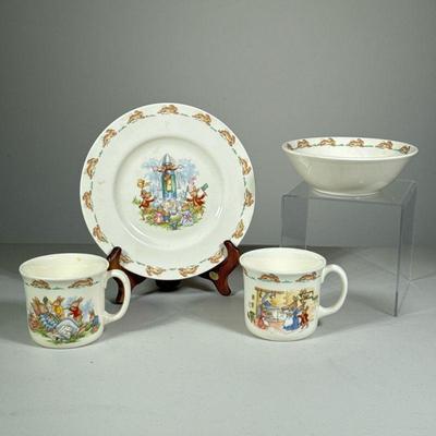(4PC) ROYAL DOULTON BUNNYKINS CHILDS SET | Featuring 2 small mugs, 1 bowl, & 1 plate.