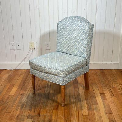 FRENCH STYLE SLIPPER CHAIR | With blue and white pattern upholstery