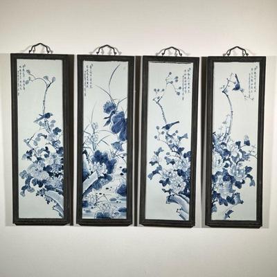 (4PC) JAPANESE BLUE & WHITE PORCELAIN PANELS | w. 10.5 x h. 31 in (each panel)