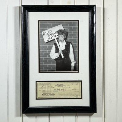 LUCILLE BALL SIGNED CHECK & PHOTOGRAPH | w. 14 x h. 20 in (frame)