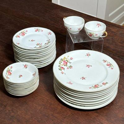 (33PC) LS & S LIMOGES DINNERWARE SET | Partial Service including 9 dinner plates; 10 fruit/sauce bowls; 12 b & b plates and two...
