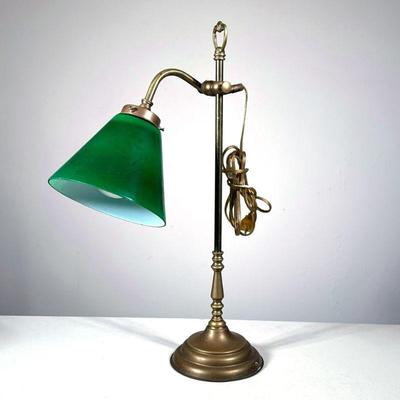 VINTAGE DESK LAMP | Emeralite style cased Green glass shade, lamp is adjustable in height