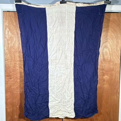 (1PC) VINTAGE NAVAL SIGNAL FLAG JULIET | Blue and white striped vintage signal flag representing 