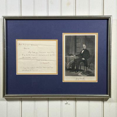 GEORGE BANCROFT SIGNATURE | Dated 1844, framed together with an engraving