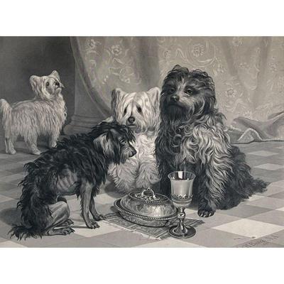 J H BEARD ENGRAVING OF DOGS | 1879, pencil signed lower left and inscribed lower right; sight 29 x 25.25 in.
