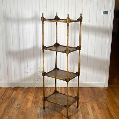 REGENCY FOUR TIER ETAGERE | Regency Style Four Tier Walnut Etagere with casters.