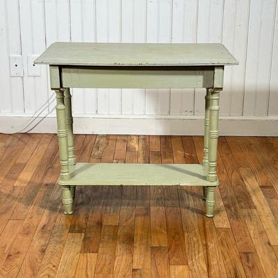 ANTIQUE SIDE TABLE | Painted Rectangular side table with small drawer over turned wood legs with bottom shelf
