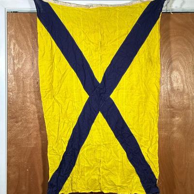 (1PC) VINTAGE NATO NAVAL SIGNAL #5 FLAG | Sailing Flag featuring a yellow background with a navy blue X representing Nato Naval Signal...