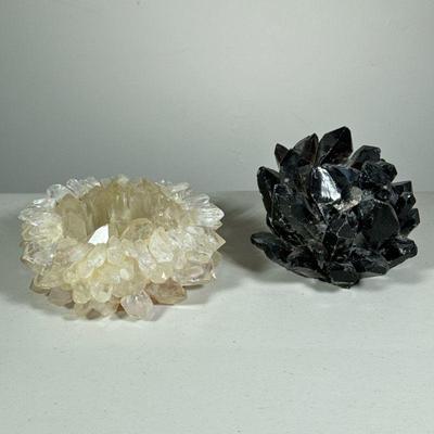 (2PC) QUARTZ CRYSTALS | Including one black and one white quartz candleholders