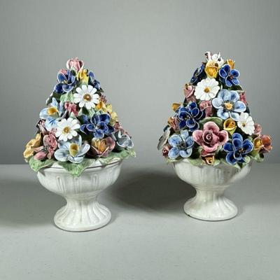(2PC) PAIR POTTERY FLORAL ARRANGEMENTS | Pair of pottery floral arrangements.  Marked 