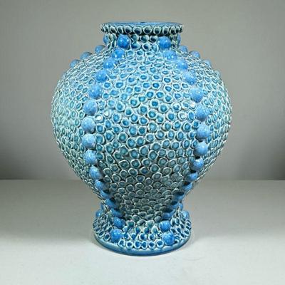 DOLFT POTTERY VASE | Light blue glazed vase with circular decoration. Stamped on bottom â€œND DOLFT / MADE IN ITALY / Sample 34â€