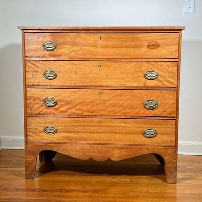 ANTIQUE 19TH C. HEPPLEWHITE CHEST | American Federal Hepplewhite Chest in  Figured Maple with serpentine apron and bracket feet. Chest...